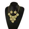 N-5092 Korea Style Silver Gold Plated Clear Crystal Bib Flower necklace