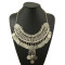 N-5063  Gypsy Bohemian Beachy Chic Statement Necklace, Boho Festival Silver, Fringe Bib, Coin, Ethnic, Turkish, India, Tribal,