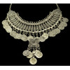N-5063  Gypsy Bohemian Beachy Chic Statement Necklace, Boho Festival Silver, Fringe Bib, Coin, Ethnic, Turkish, India, Tribal,