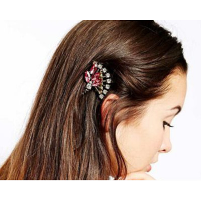 F-0186 European style gold Plated Pink Crystal Fan Shaped Hair Clip  hair accessories