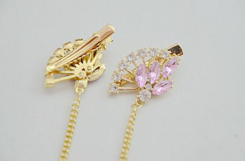 F-0186 European style gold Plated Pink Crystal Fan Shaped Hair Clip  hair accessories
