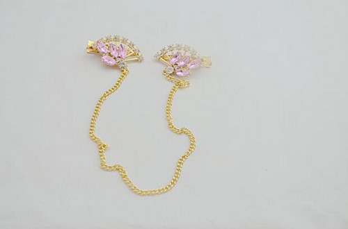 F-0186 European style gold Plated Pink Crystal Fan Shaped Hair Clip  hair accessories