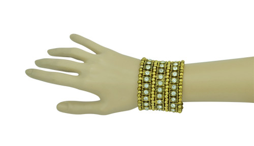 B-0404  Vintage Style Silver Golden Bohemian Crystal Wide Tribe Beads Carving Bangle Bracelet