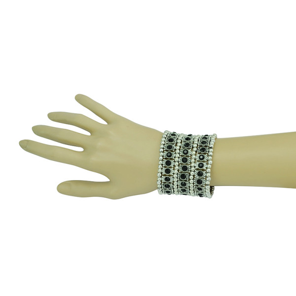 B-0404  Vintage Style Silver Golden Bohemian Crystal Wide Tribe Beads Carving Bangle Bracelet