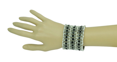 B-0404  Vintage Style Silver Golden Bohemian Crystal Wide Tribe Beads Carving Bangle Bracelet