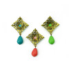 E-3248  Bohemian Style Vintage Bronze Alloy Hollow Out Carving Flower Resin Gem Drop Dangle Earrings