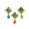 E-3248  Bohemian Style Vintage Bronze Alloy Hollow Out Carving Flower Resin Gem Drop Dangle Earrings