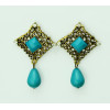 E-3248  Bohemian Style Vintage Bronze Alloy Hollow Out Carving Flower Resin Gem Drop Dangle Earrings