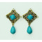 E-3248  Bohemian Style Vintage Bronze Alloy Hollow Out Carving Flower Resin Gem Drop Dangle Earrings