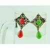 E-3248  Bohemian Style Vintage Bronze Alloy Hollow Out Carving Flower Resin Gem Drop Dangle Earrings