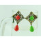 E-3248  Bohemian Style Vintage Bronze Alloy Hollow Out Carving Flower Resin Gem Drop Dangle Earrings