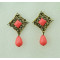 E-3248  Bohemian Style Vintage Bronze Alloy Hollow Out Carving Flower Resin Gem Drop Dangle Earrings