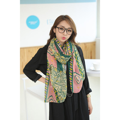 C-0076  New Arrival Geometry Flora Print Cotton Linen Soft Scarves Shawl Women