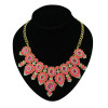 N-5109 New Arrived Golden Metal Blue Black Green Peach Resin Gem Crystal Shourouk Flower Choker Necklace
