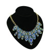 N-5109 New Arrived Golden Metal Blue Black Green Peach Resin Gem Crystal Shourouk Flower Choker Necklace