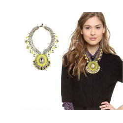 N-5103 Famous brand multi three row silver crystal facted chunky chain blink,shiny big resin gem sunflower drop N-5103  pendant luxury collar statement necklace