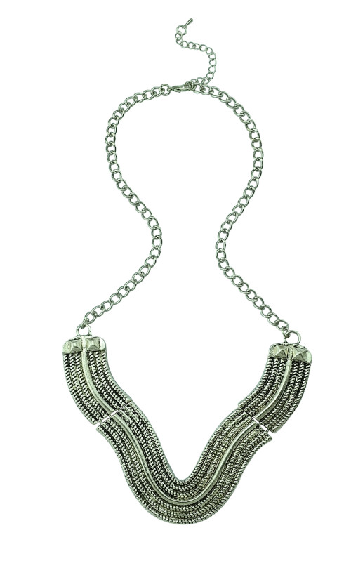 N-5117  European style vintage gold / silver caving vertical metal flower V shape geometry choker necklace