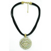 N-5113  New Arrival Black Chains Full Colorful Rhinestone Round Lip Pendant Necklace