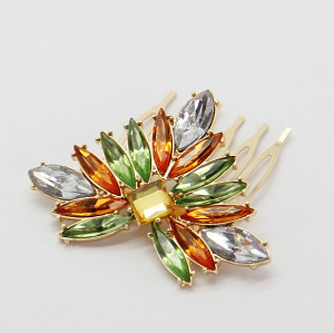 F-0187 European style gold Plated Colorful  Crystal Shourouk  Hair Comb 1 Color Leaf Flower  hair accessories