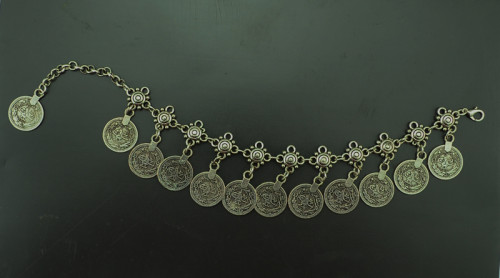 Flower Child Silver Coin Bracelet Adjustable Handmade floral design. Boho Gypsy Beachy Ethnic Tribal Festival Jewelry Turkish Bohemian