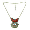 N-5128  Silver Turkish Bohemian Carving Moon Acrylic Coin Necklace Rhinestone floral design. Boho Gypsy Beachy Ethnic Tribal Festival Jewelry