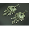 E-3259   Bohemian style carving flower black gem stone clover balls long tassel hangling earrings,ethnic,gypsy,beach,india,african stone jewelry
