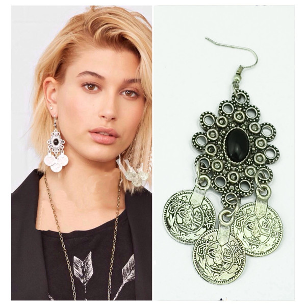 S-0100  Silver TURKISH Coin Earrings floral design. Boho Gypsy Beachy Ethnic Tribal Festival Jewelry Turkish Bohemian