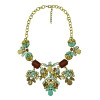 N-5125  Shourouk Choker Necklace Golden Metal Colorful Resin Gem Crystal Flower Best Gift