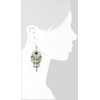 E-3259   Bohemian style carving flower black gem stone clover balls long tassel hangling earrings,ethnic,gypsy,beach,india,african stone jewelry