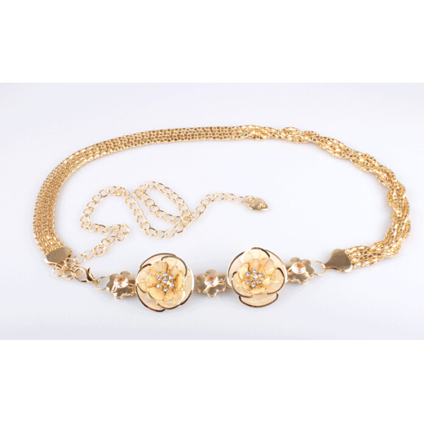 N-5121  European style rose gold layered snake chain rhinestone metal lace flower waist chain skirts jewelry