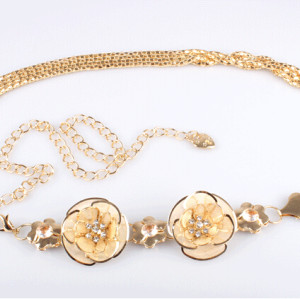 N-5121  European style rose gold layered snake chain rhinestone metal lace flower waist chain skirts jewelry