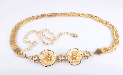 N-5121  European style rose gold layered snake chain rhinestone metal lace flower waist chain skirts jewelry