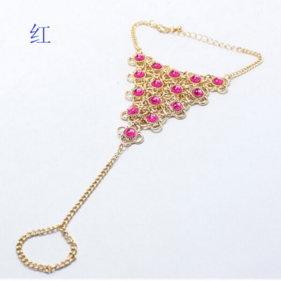 B-0402  Europe Style ASOS Gold Plated AlloyRose/Green Clover Four Leaf  link ring bracelet