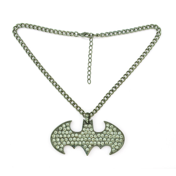 N-5129  European Gun Black Alloy Clear Rhinestone Bat Necklace