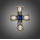 P-0138  European Style Golden Alloy Pearl Rhinestone Blue Crystal Cross Pin Brooch