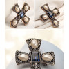 P-0138  European Style Golden Alloy Pearl Rhinestone Blue Crystal Cross Pin Brooch