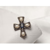 P-0138  European Style Golden Alloy Pearl Rhinestone Blue Crystal Cross Pin Brooch