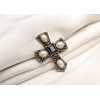 P-0138  European Style Golden Alloy Pearl Rhinestone Blue Crystal Cross Pin Brooch