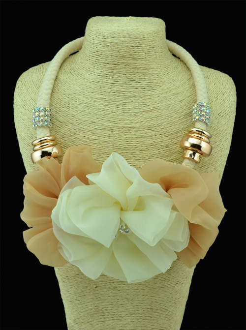 N-5136  Flower Girls Ribbon Chain Pearl Big Lace Flower Necklace Wedding Jewelry Presents