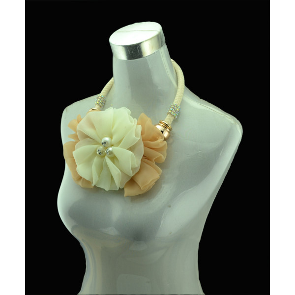 N-5136  Flower Girls Ribbon Chain Pearl Big Lace Flower Necklace Wedding Jewelry Presents