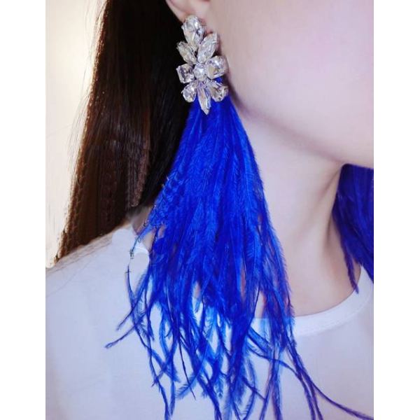 E-3268 2Colors fashion bohemia white rhinestone flower dangle earrings feathers tassel long earrings design female jewelry