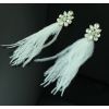 E-3268 2Colors fashion bohemia white rhinestone flower dangle earrings feathers tassel long earrings design female jewelry