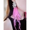 E-3268 2Colors fashion bohemia white rhinestone flower dangle earrings feathers tassel long earrings design female jewelry