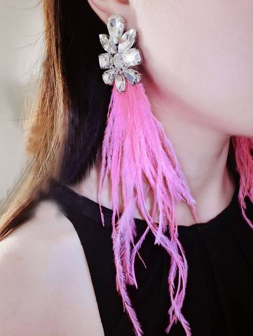 E-3268 2Colors fashion bohemia white rhinestone flower dangle earrings feathers tassel long earrings design female jewelry