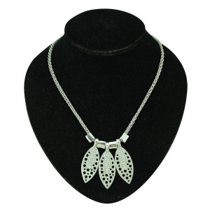 N-5130  Silver Metal Hollow Out Flower Rhinestone Leaf Pendant Earring Necklace Jewelry Set