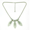 N-5130  Silver Metal Hollow Out Flower Rhinestone Leaf Pendant Earring Necklace Jewelry Set