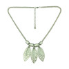 N-5130  Silver Metal Hollow Out Flower Rhinestone Leaf Pendant Earring Necklace Jewelry Set