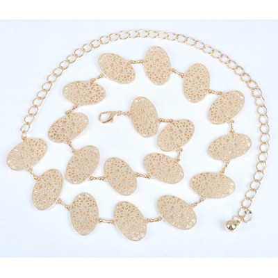 N-5145  Gold Plated Hollow Out Oval Flower Belly Chain Body Jewelry 90cm