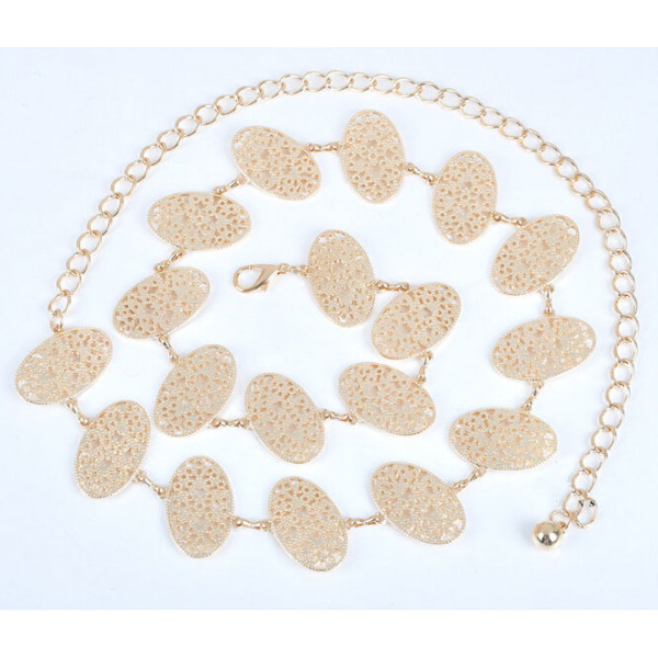 N-5145  Gold Plated Hollow Out Oval Flower Belly Chain Body Jewelry 90cm