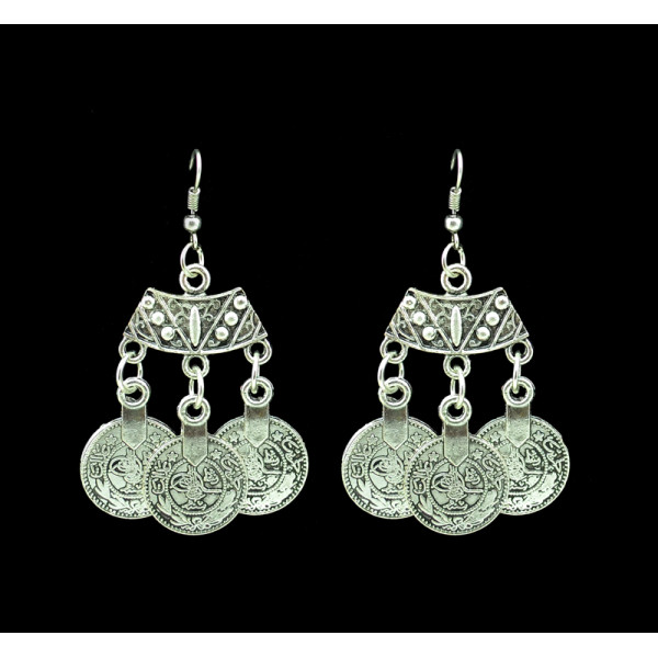 E-3275 Bohemian style Ethnic Tribal Coin Statement Dangle Drop Earring ethnic,gypsy,beach,india